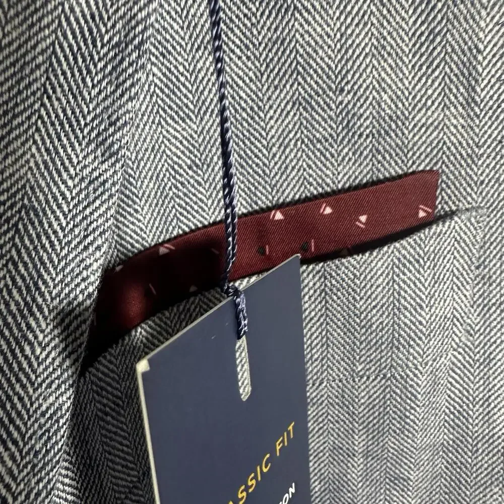 Stafford Jacket Linen Cotton Hopsack Blazer Sport Coat Indigo‎ 48R